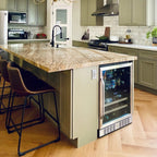 Newair FlipShelf 70 Can, 20 Bottle Built In Dual Zone Fridge – 24" - Built In Fridge shown in the kitchen Table