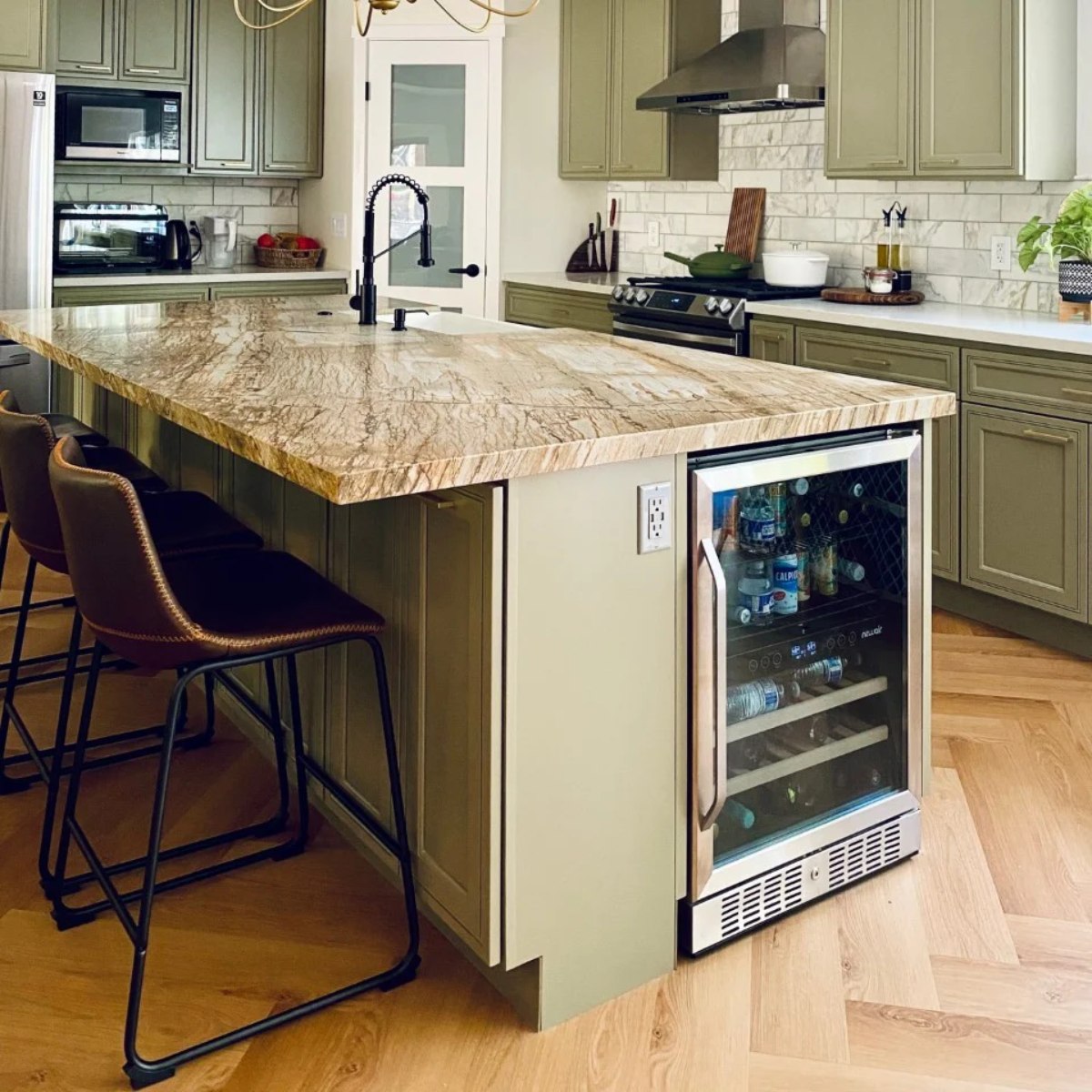 Newair FlipShelf 70 Can, 20 Bottle Built In Dual Zone Fridge – 24" - Built In Fridge shown in the kitchen Table