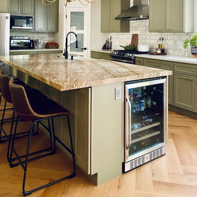 Newair FlipShelf 70 Can, 20 Bottle Built In Dual Zone Fridge – 24" - Built In Fridge shown in the kitchen Table