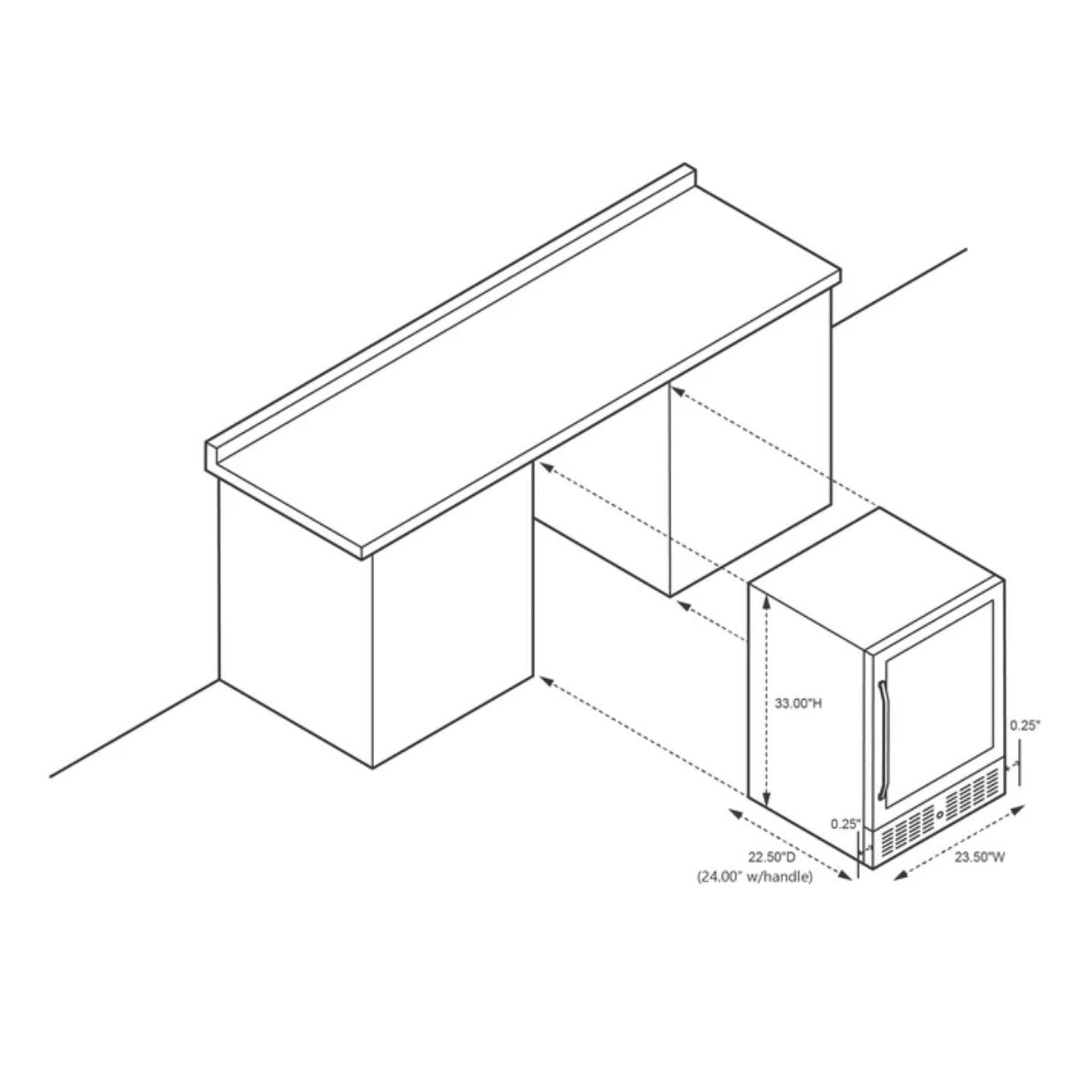 Newair FlipShelf 70 Can, 20 Bottle Built In Dual Zone Fridge – 24" - Dimensions Shown for Built In Setup