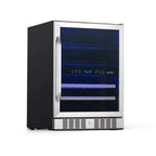 Newair FlipShelf 70 Can, 20 Bottle Built In Dual Zone Fridge – 24" - Front Left View - Empty Shelves - Closed Door