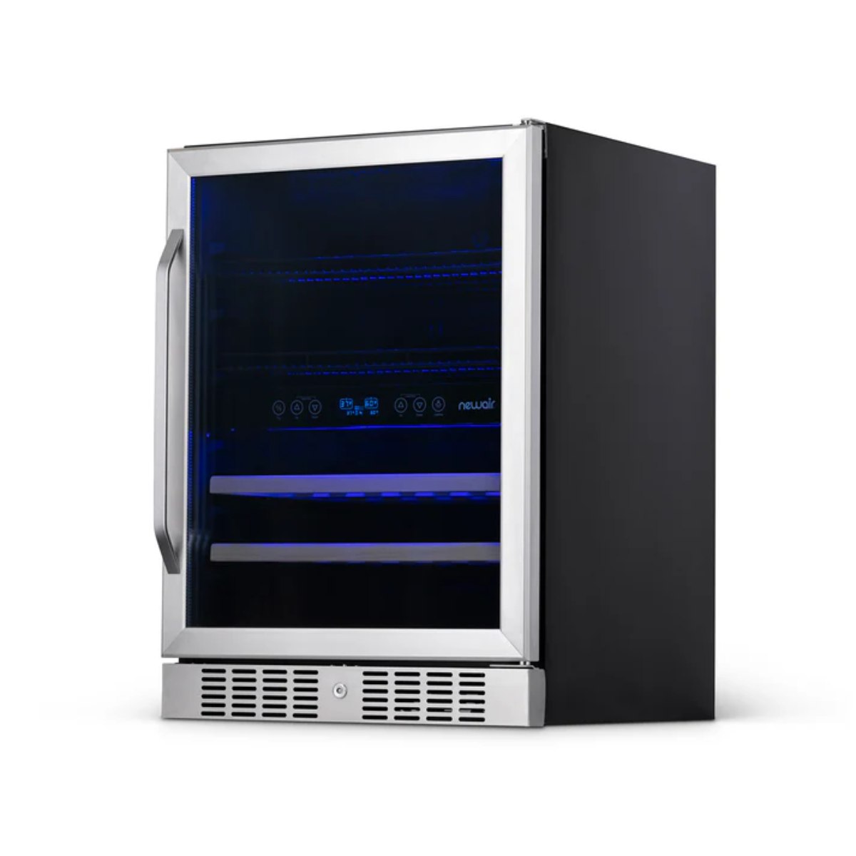Newair FlipShelf 70 Can, 20 Bottle Built In Dual Zone Fridge – 24" - Front Right View - Empty Shelves - Closed Door