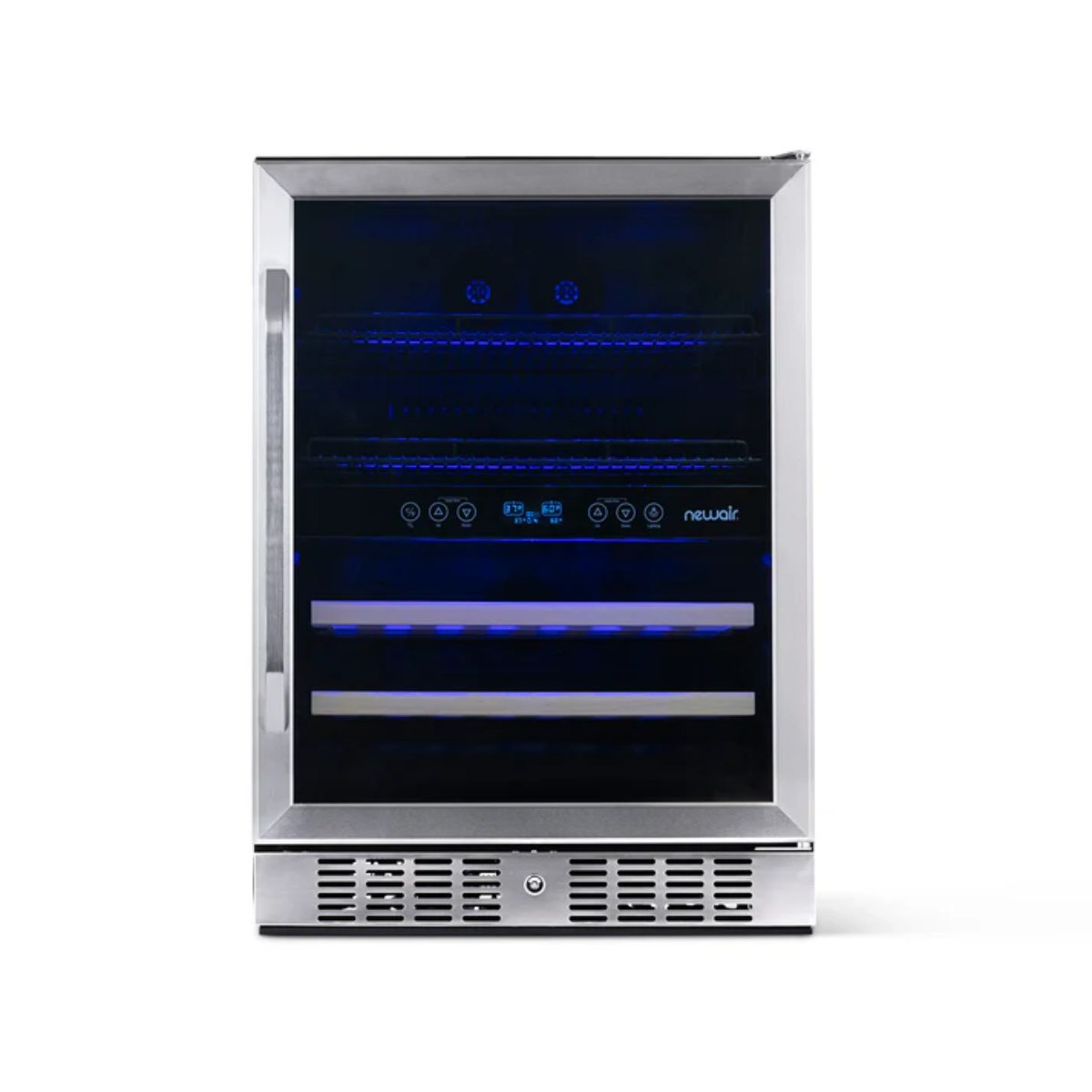 Newair FlipShelf 70 Can, 20 Bottle Built In Dual Zone Fridge – 24" - Front View - Empty Shelves - Closed Door
