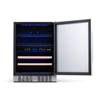 Newair FlipShelf 70 Can, 20 Bottle Built In Dual Zone Fridge – 24" - Front View - Empty Shelves - Open Door