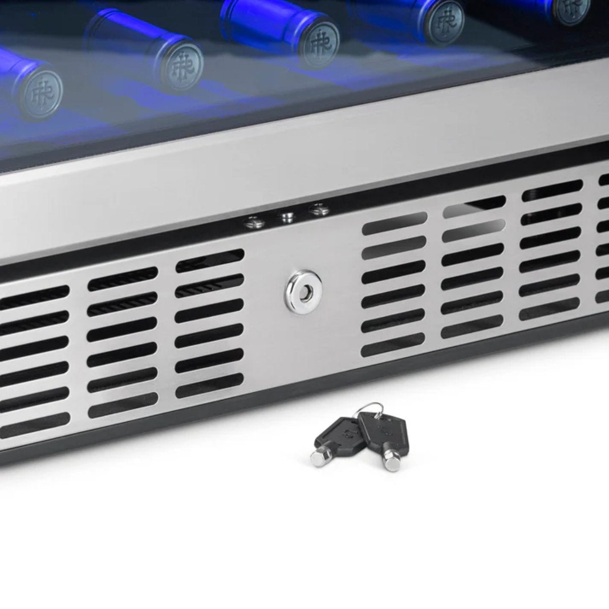 Newair FlipShelf 70 Can, 20 Bottle Built In Dual Zone Fridge – 24" - Safety Lock and Ventilation Shown
