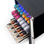 Newair FlipShelf 70 Can, 20 Bottle Built In Dual Zone Fridge – 24" - Top View of the fridge with Wines and Beverage Shown