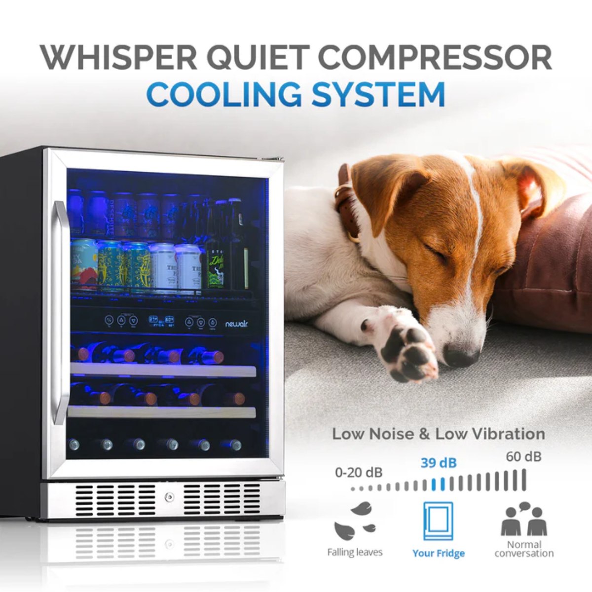 Newair FlipShelf 70 Can, 20 Bottle Built In Dual Zone Fridge – 24" - Whisper Quiet Compressor Cooling System