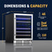 Newair Premium 46 Bottle Built-In Wine Fridge – 23.5" Stainless Steel - Dimensions and Capacity Shown