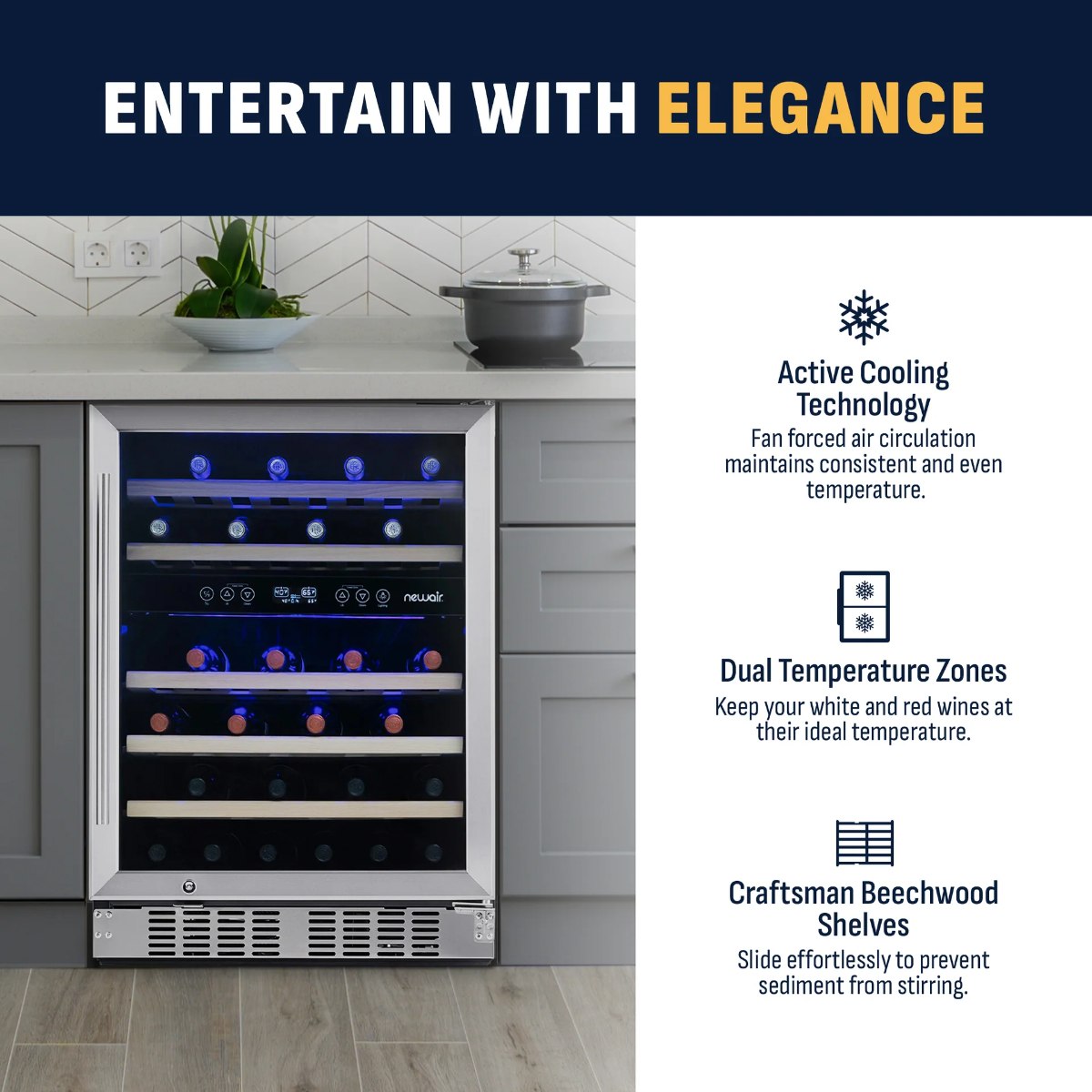 Newair Premium 46 Bottle Built-In Wine Fridge – 23.5" Stainless Steel - Entertain in Elegance
