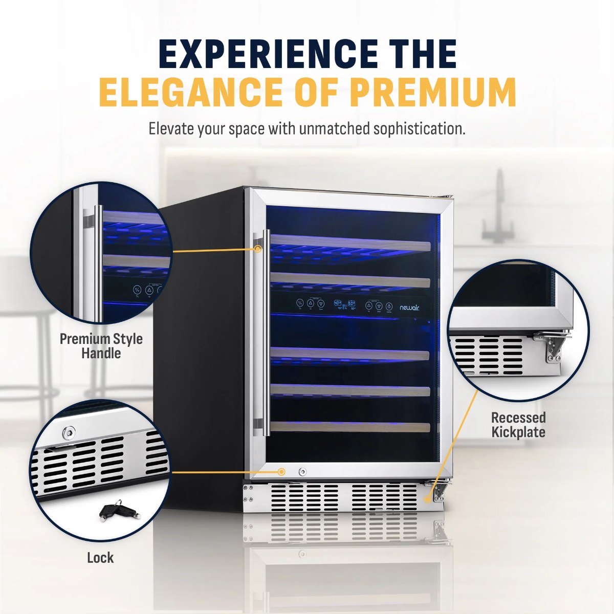 Newair Premium 46 Bottle Built-In Wine Fridge – 23.5" Stainless Steel - Experience the Elegance of Premium