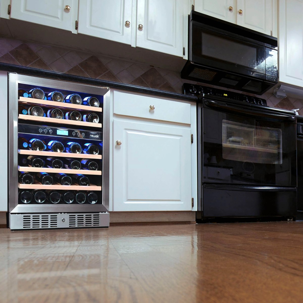 Newair Premium 46 Bottle Built-In Wine Fridge – 23.5" Stainless Steel - Fridge installed in a modern kitchen