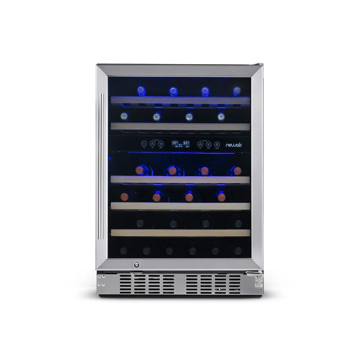 Newair Premium 46 Bottle Built-In Wine Fridge – 23.5" Stainless Steel - Front View - Loaded Fridge - Closed Door