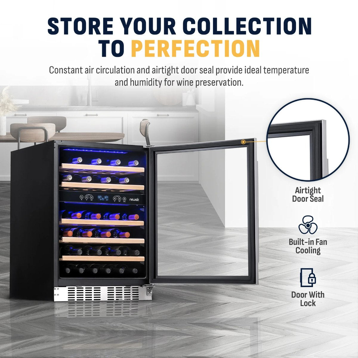 Newair Premium 46 Bottle Built-In Wine Fridge – 23.5" Stainless Steel - Store your Collection to Perfection
