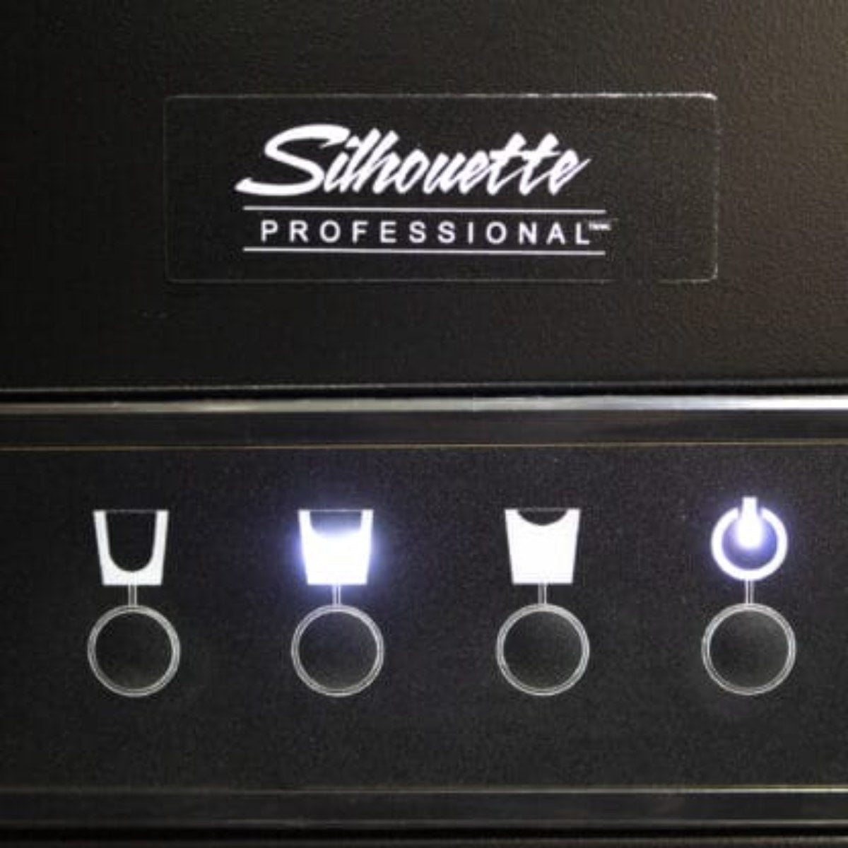 Silhouette 15″ Built-in Under Counter Ice Maker in Stainless Steel - close up view of the controls and Silhouette logo