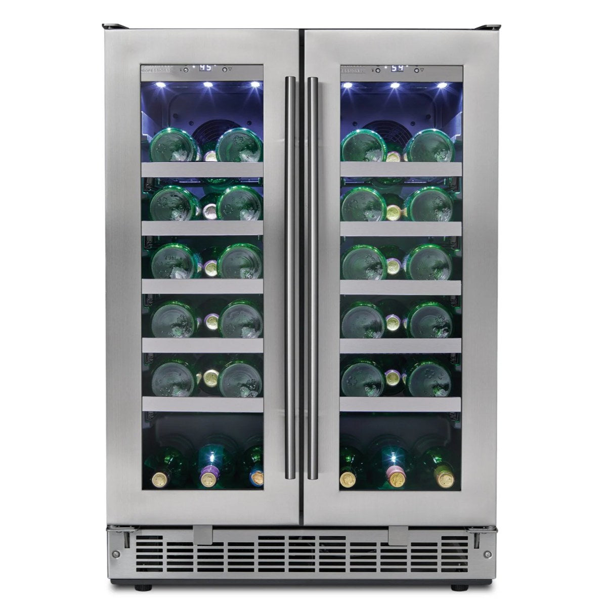 Silhouette Napa 24” French Door Dual Zone 42-Bottle Wine Cooler - Front  view loaded shelves closed door