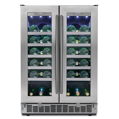 Silhouette Napa 24” French Door Dual Zone 42-Bottle Wine Cooler - Front  view loaded shelves closed door