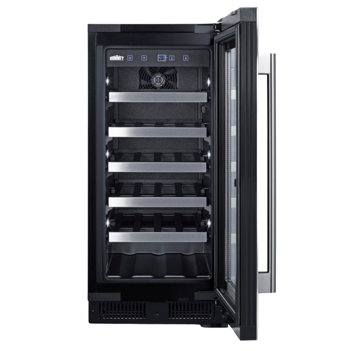 Summit 15″ ADA Compliant Built-In Wine Cooler – 23 Bottle - Front View Empty Shelves Open Door
