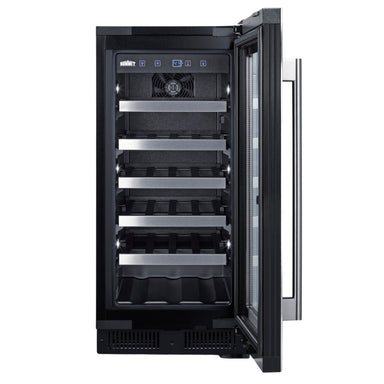 Summit 15″ ADA Compliant Built-In Wine Cooler – 23 Bottle - Front View Empty Shelves Open Door