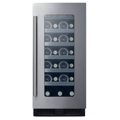 Summit 15″ ADA Compliant Built-In Wine Cooler – 23 Bottle - Front View Loaded Shelves Closed Door