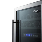Summit 18″ ADA Compliant Dual Zone Built-In Wine Cooler – 28 Bottle - Close-up view of the door with digital display and handle