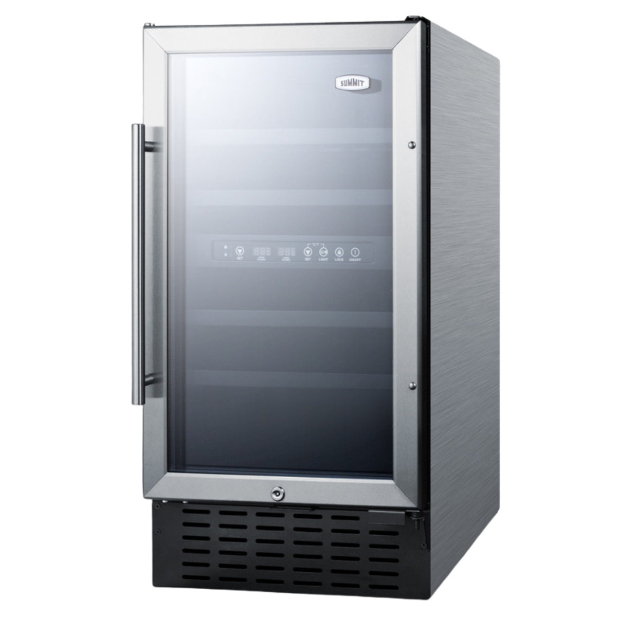 Summit 18″ ADA Compliant Dual Zone Built-In Wine Cooler – 28 Bottle - Front Right View of the cooler empty inside