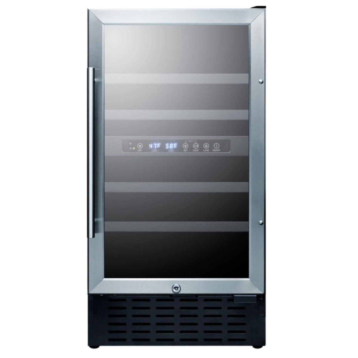 Summit 18″ ADA Compliant Dual Zone Built-In Wine Cooler – 28 Bottle - Front View of the cooler empty inside