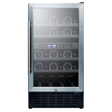 Summit 18″ ADA Compliant Dual Zone Built-In Wine Cooler – 28 Bottle - Front View of the cooler loaded inside