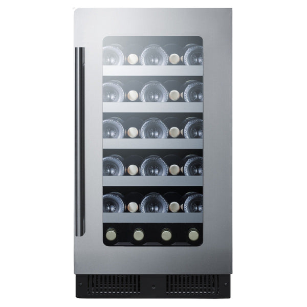 Summit 18″ Built-In Wine Cellar – 29 Bottle Under Counter Wine Cooler - Front View Closed Door Loaded Inside