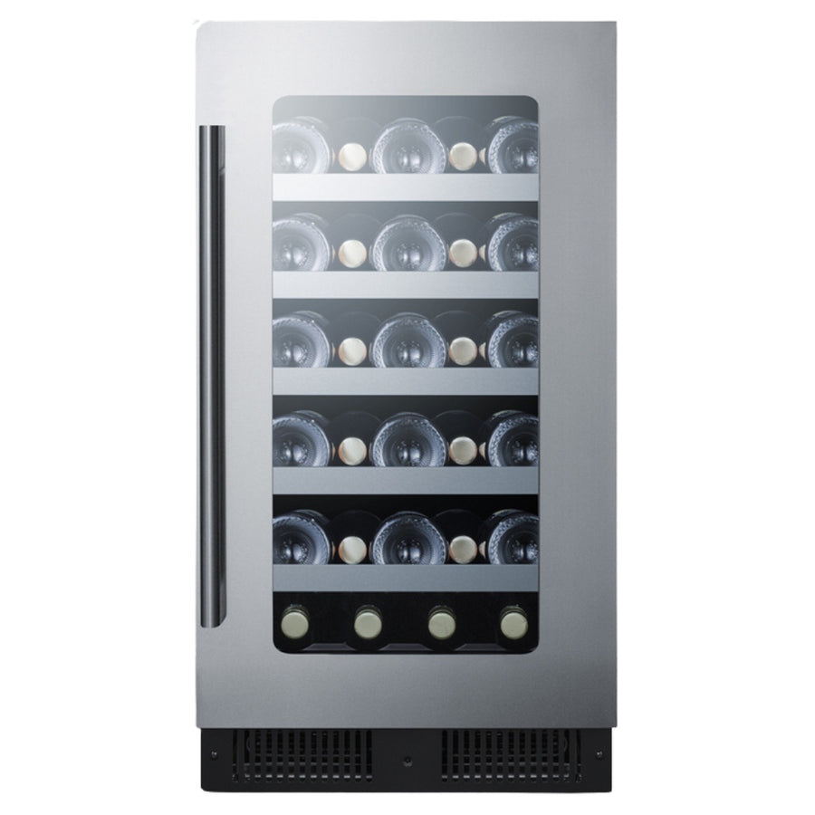 Summit 18″ Built-In Wine Cellar – 29 Bottle Under Counter Wine Cooler - Front View Closed Door Loaded Inside