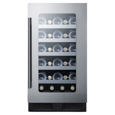 Summit 18″ Built-In Wine Cellar – 29 Bottle Under Counter Wine Cooler - Front View Closed Door Loaded Inside