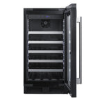 Summit 18″ Built-In Wine Cellar – 29 Bottle Under Counter Wine Cooler - Front View of the cooler open door empty inside