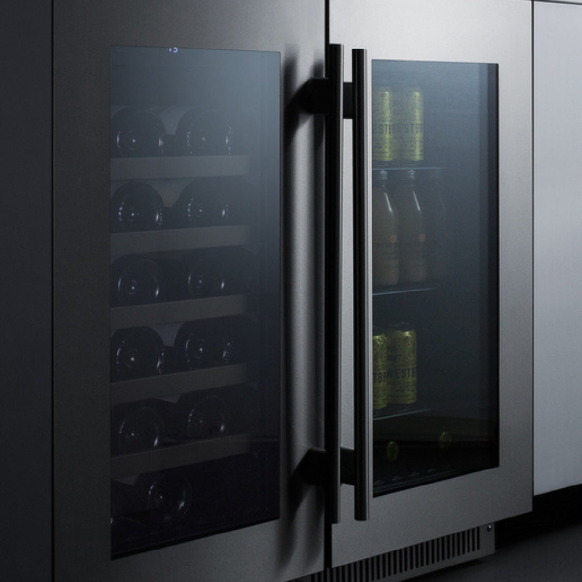 Summit 18″ Built-In Wine Cellar – 29 Bottle Under Counter Wine Cooler - cooler with glass doors and stainless-steel handles