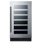 Summit 18″ Stainless Steel Built-In Wine Cellar – 29 Bottle - Front View Empty Shelves Closed Door