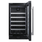 Summit 18″ Stainless Steel Built-In Wine Cellar – 29 Bottle - Front View Empty Shelves Open Door