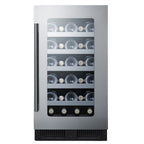 Summit 18″ Stainless Steel Built-In Wine Cellar – 29 Bottle - Front View Loaded Shelves Closed Door