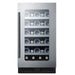 Summit 18″ Stainless Steel Built-In Wine Cellar – 29 Bottle - Front View Loaded Shelves Closed Door