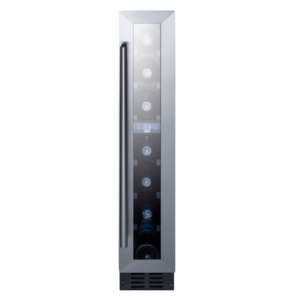 Summit 6″ ADA Compliant Built-In Wine Cellar – 7 Bottle - Front View Closed Door Loaded Shelves