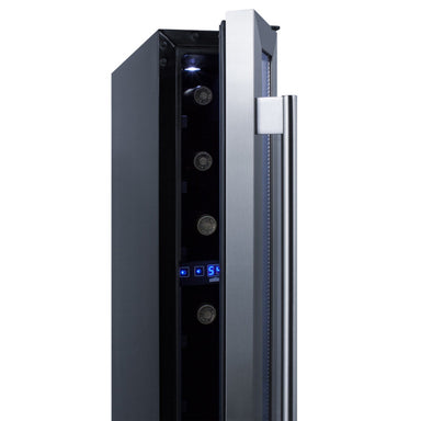 Summit 6″ ADA Compliant Built-In Wine Cellar – 7 Bottle - Front View Open Door Loaded Shelves