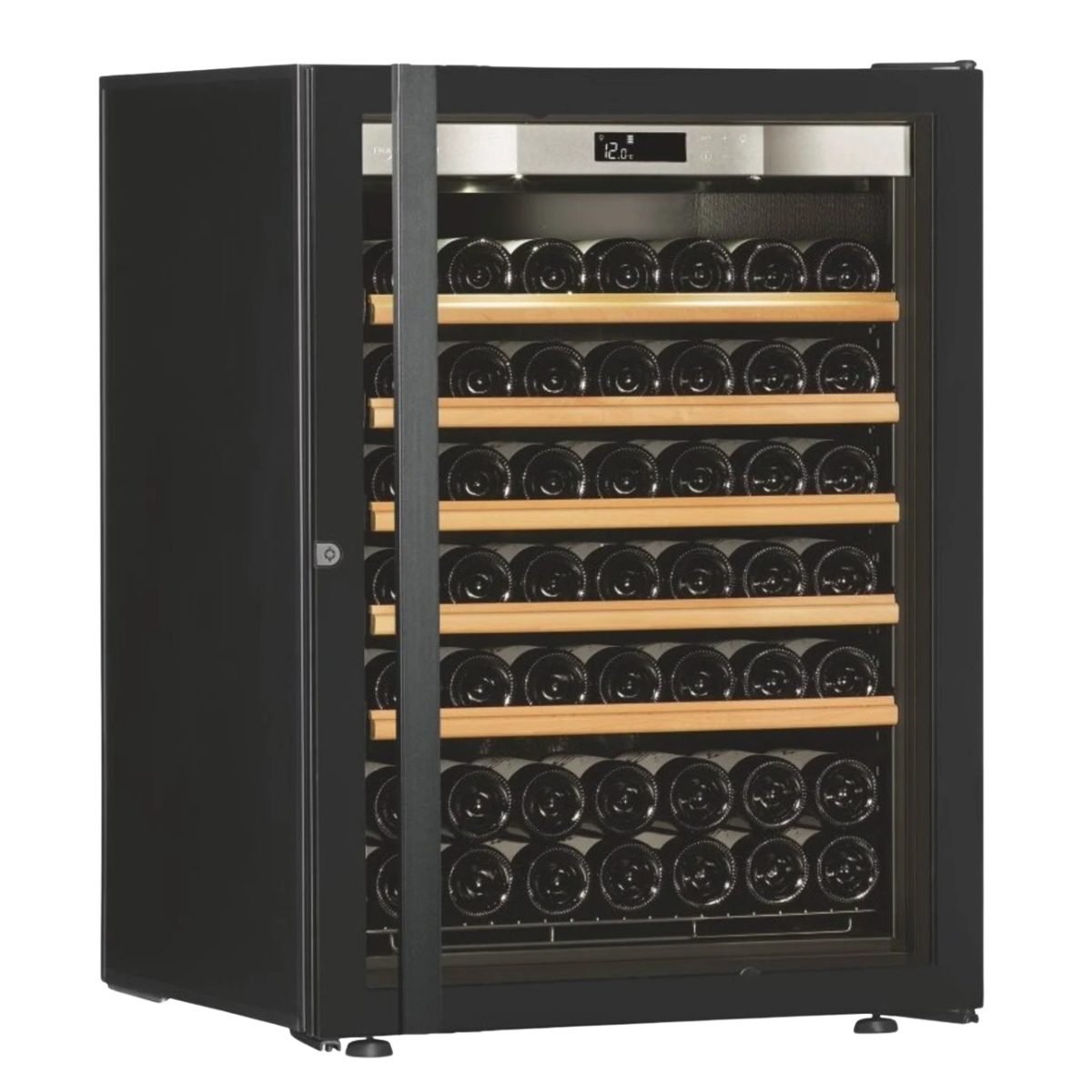Transtherm by EuroCave Prestige 27" 74 Bottle Single Zone Wine Fridge - Front View of the Fridge with Slightly Opened Door