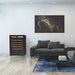 Transtherm by EuroCave Prestige 27" 74 Bottle Single Zone Wine Fridge - displayed in a modern living room beside a gray sofa and abstract wall art