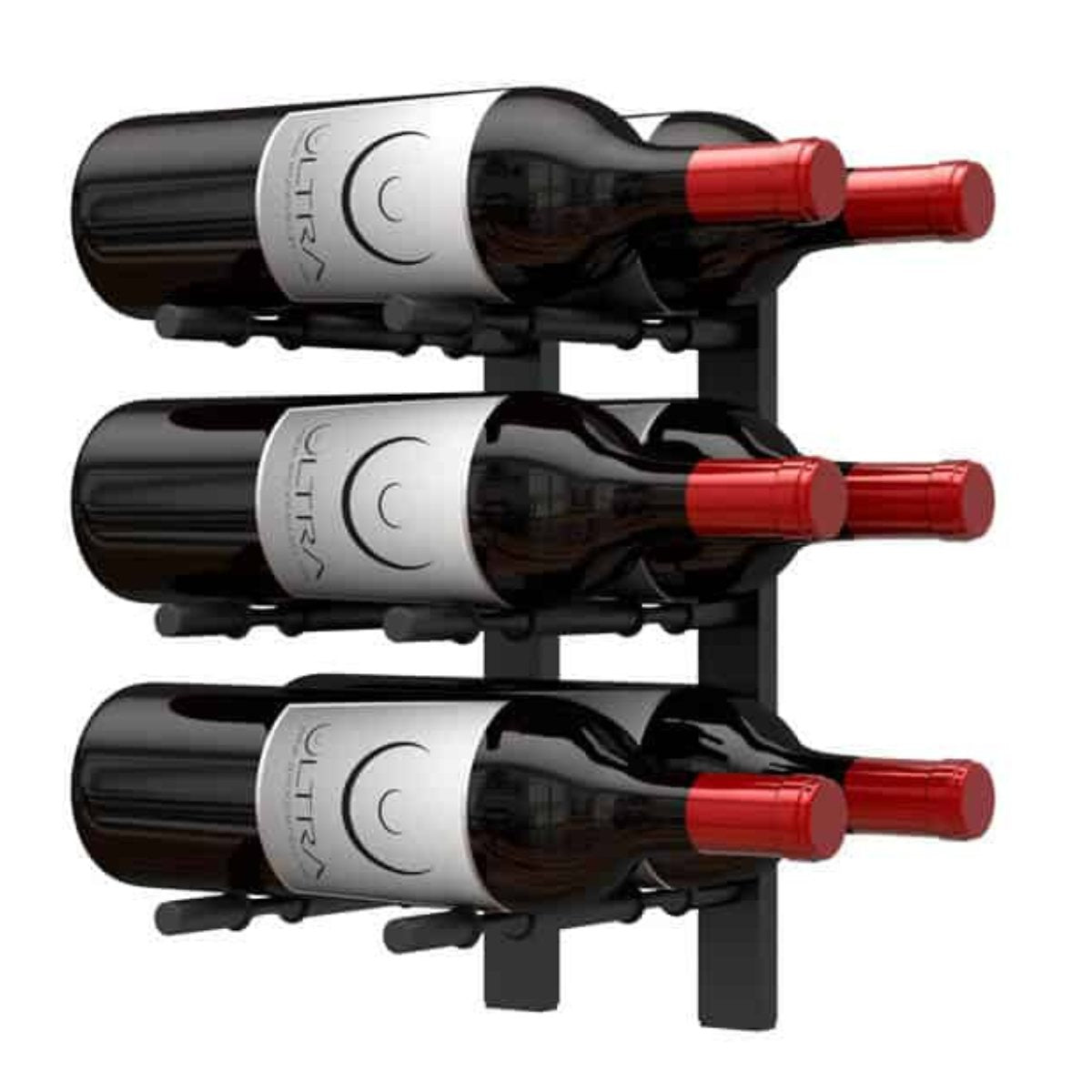 Ultra 1FT Label-Out Horizontal Wall Rail Wine Rack (3–9 Bottles) - 6 Bottles Shown