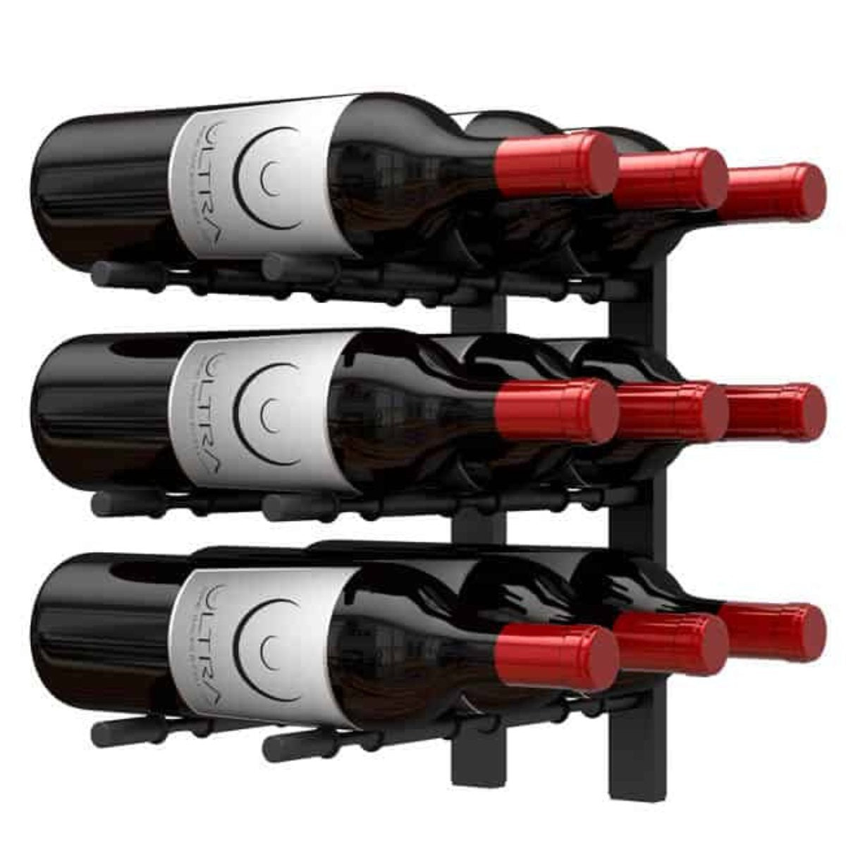 Ultra 1FT Label-Out Horizontal Wall Rail Wine Rack (3–9 Bottles) - 9 Bottles Shown