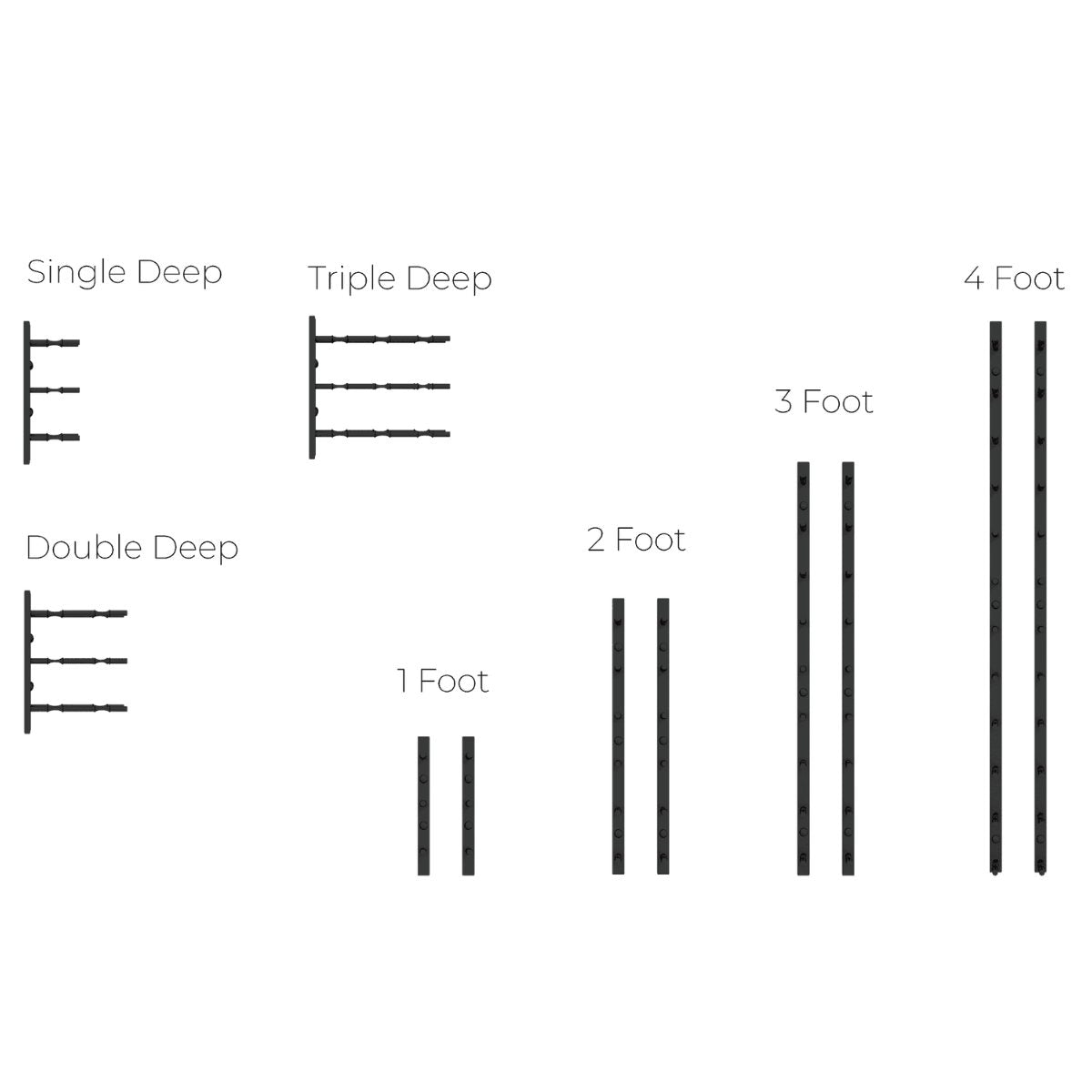 Ultra 1FT Label-Out Horizontal Wall Rail Wine Rack (3–9 Bottles) - Depth and Foot DImensions Shown