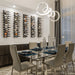 Ultra 1FT Label-Out Horizontal Wall Rail Wine Rack (3–9 Bottles) - Modern dining room with wall-mounted wine racks and a glass table under a sculptural light fixture