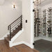 Ultra 1FT Label-Out Horizontal Wall Rail Wine Rack (3–9 Bottles) - Modern wine cellar with glass door beside a staircase featuring sleek metal railing