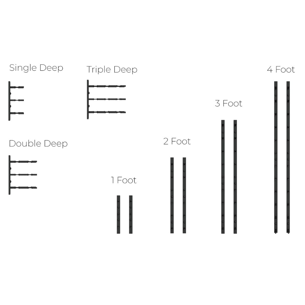 Ultra 2FT Label-Out Horizontal Wall Rail Wine Rack (6–18 Bottles) - Depth and Foot DImensions Shown