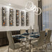 Ultra 2FT Label-Out Horizontal Wall Rail Wine Rack (6–18 Bottles) - Modern dining room with wall-mounted wine racks and a glass table under a sculptural light fixture