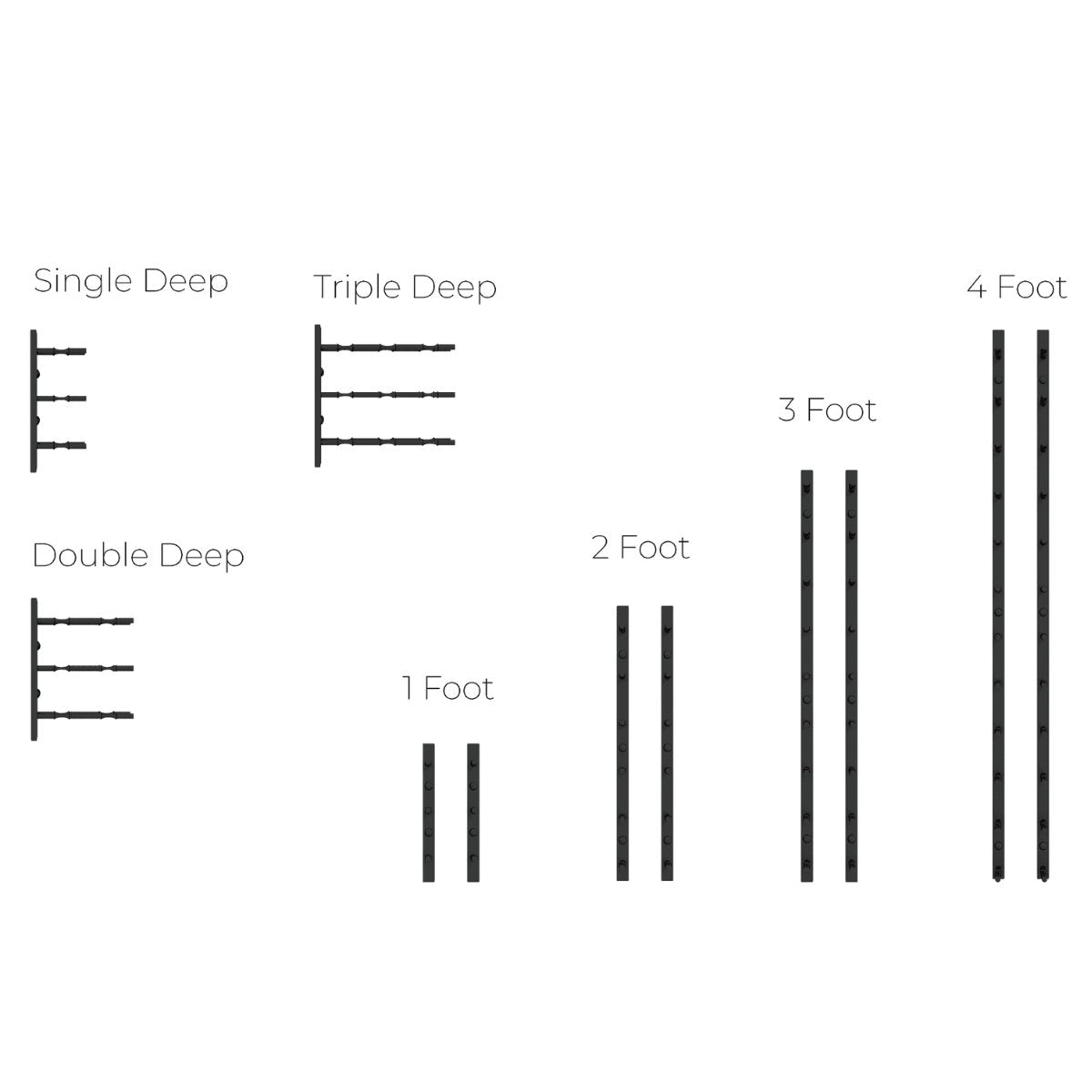 Ultra 3FT Label-Out Horizontal Wall Rail Wine Rack (9–27 Bottles) - Depth and Foot Dimensions Shown
