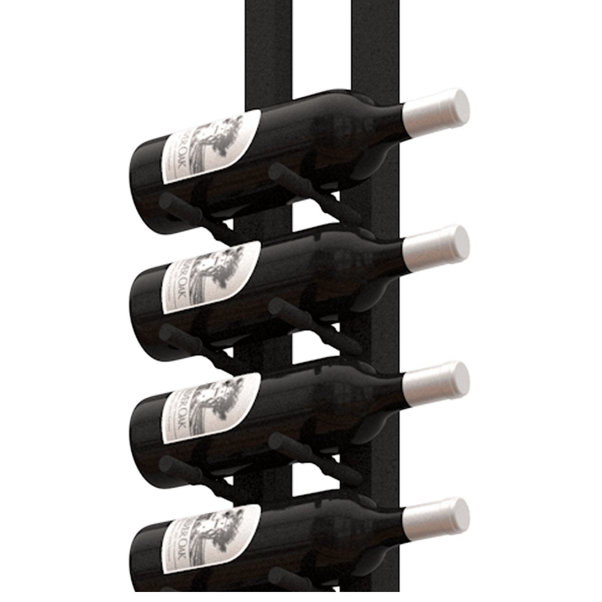 Ultra Floor-To-Ceiling Post - Close-up of a vertical wine rack holding four bottles in display