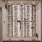 Ultra Floor-to-Ceiling Mounted 1-Sided Wine Rack Display (21 Bottles) - Glass wine cellar with stone wall and vertical bottle racks
